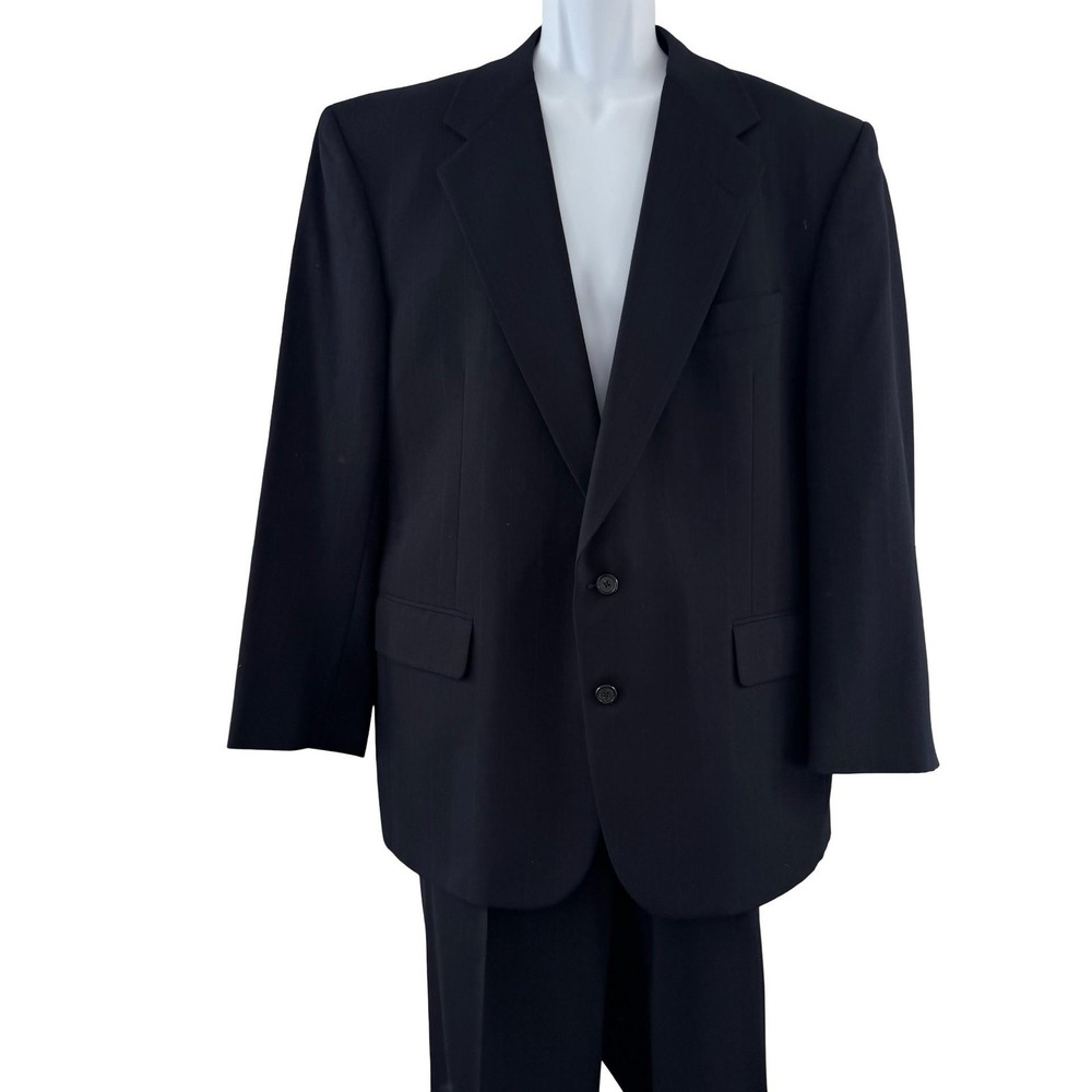 Vintage Prince Bros 2‎ Piece Suit Mens 43R XL Navy Blue Pinstripe Wool 37x30 USA